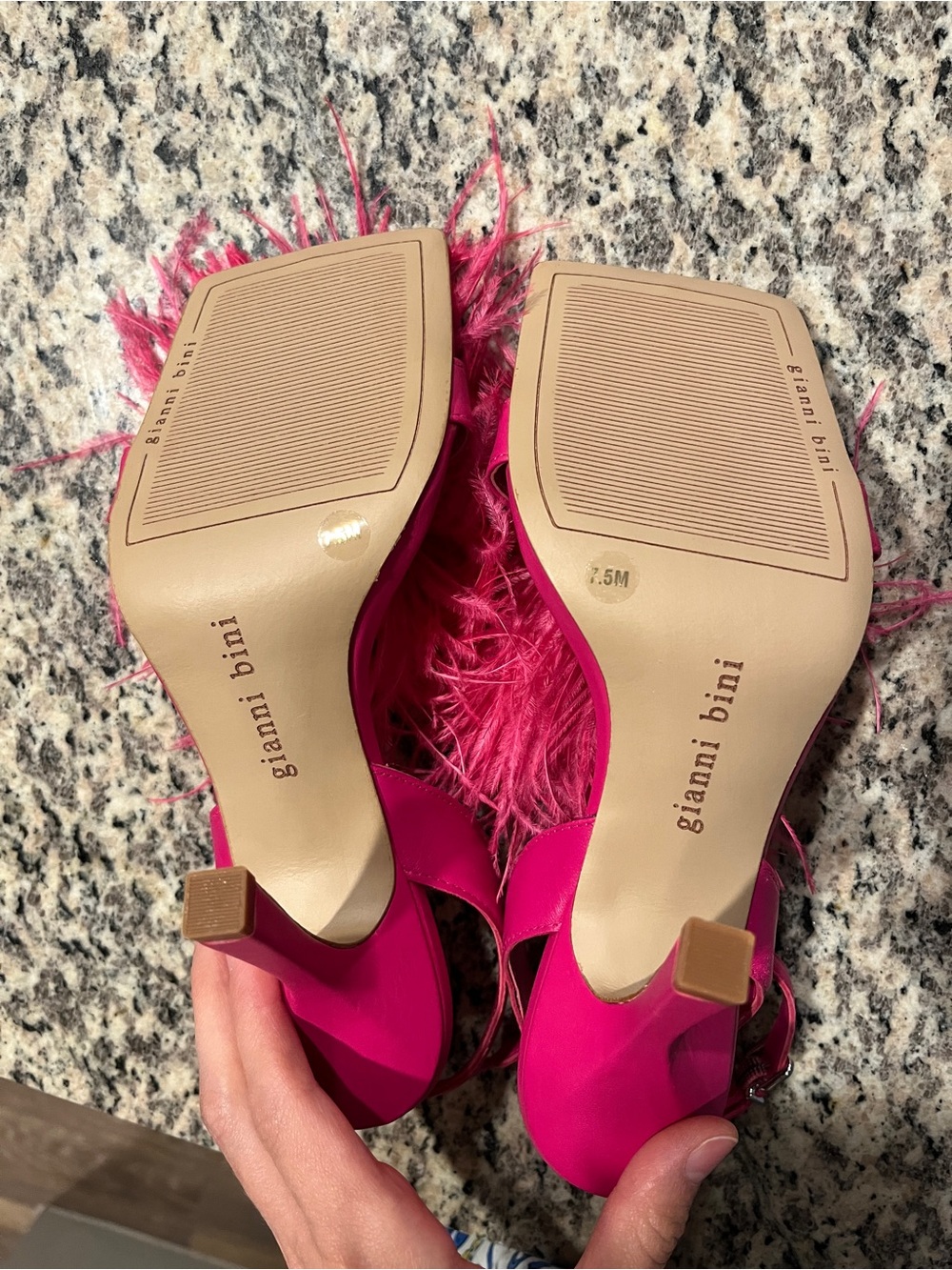 Gianni Bini Hot Pink Feather Strap Stiletto Sandals - Picture 4 of 4